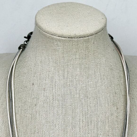 Chico's Rhinestone Teardrop Pendant with Metallic Silver Cord Necklace ✨ - Picture 4 of 8